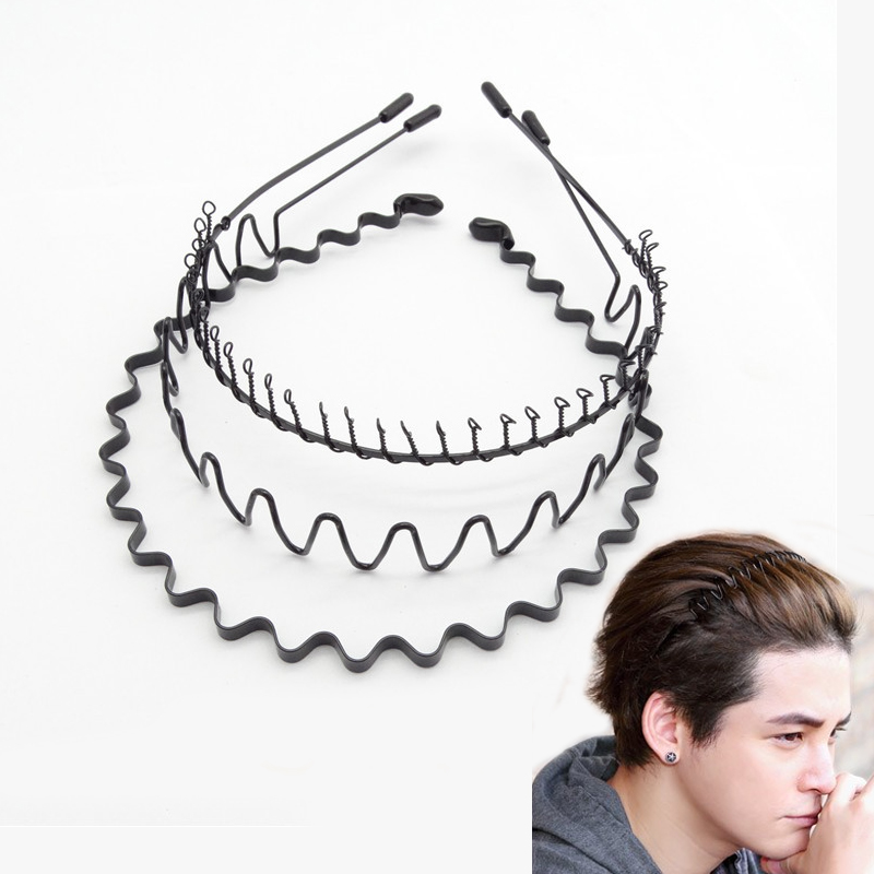Men'S Grooming Tape - Moda preto metal ondulado esportes hairband